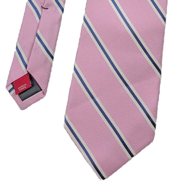 Merona 100% Silk Petal Pink Tie with Navy and White Slanted Stripes - Picture 1 of 4
